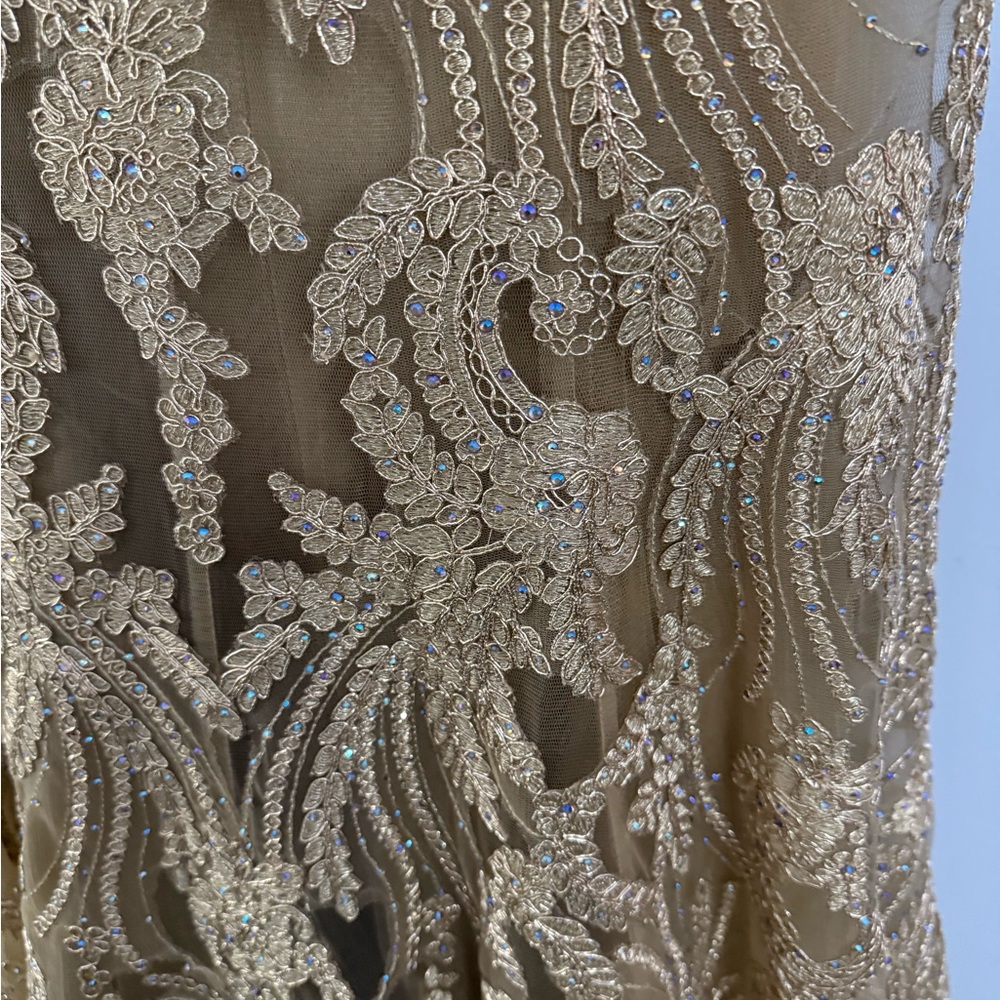 Ellie Wilde Gold Lace Prom Dress - Picture 11 of 15